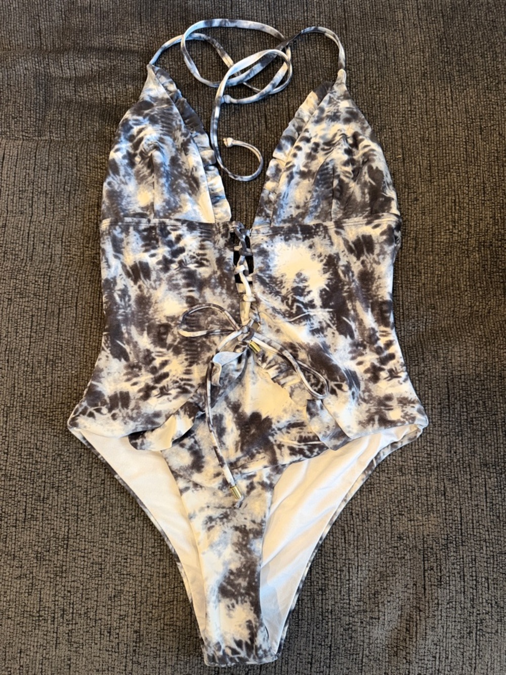 Tie-Dye Lace-Up One-Piece Swimsuit - M